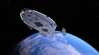 Bir uzay gemisinin ve Dünya 'nın 3 boyutlu canlandırması