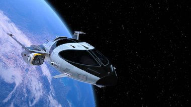 Bir uzay gemisinin ve Dünya 'nın 3 boyutlu canlandırması