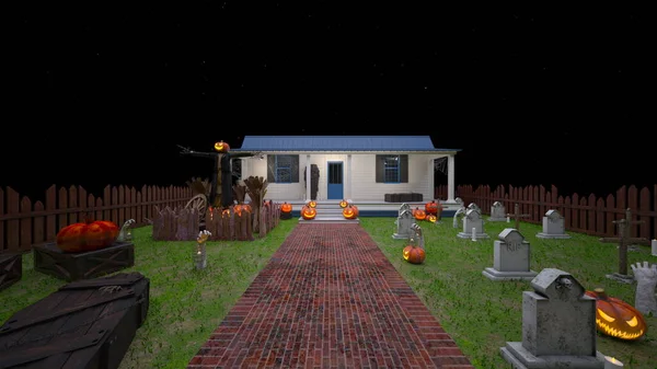 Rendering House Decorated Halloween — 스톡 사진