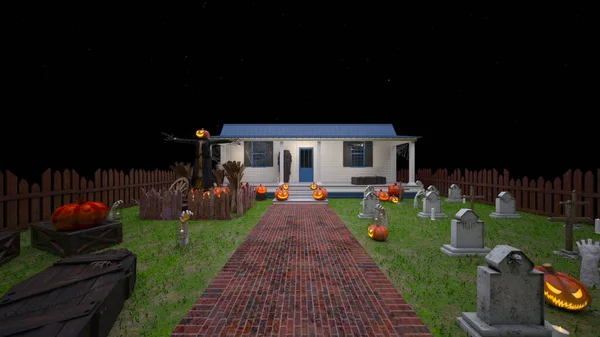 Rendering House Decorated Halloween — Stok fotoğraf