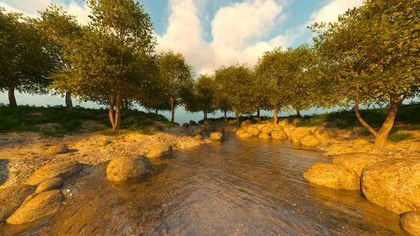 Rendering Forest Stream Running — Stok fotoğraf