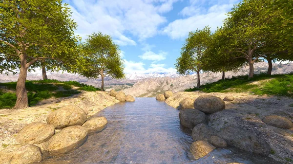 Rendering Forest Stream Running — Stockfoto