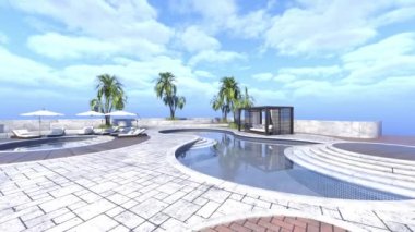 Çatıdaki yüzme havuzunun 3D görüntüsü
