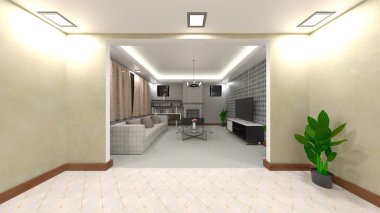 Oturma odasının 3 boyutlu görüntüsü