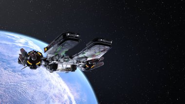 Bir uzay gemisinin ve Dünya 'nın 3 boyutlu canlandırması