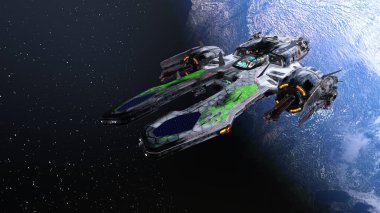 Bir uzay gemisinin ve Dünya 'nın 3 boyutlu canlandırması