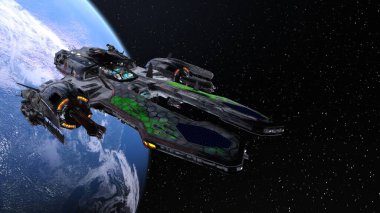 Bir uzay gemisinin ve Dünya 'nın 3 boyutlu canlandırması