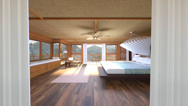 Rendering Bed Room Mountain View — Stock Photo, Image