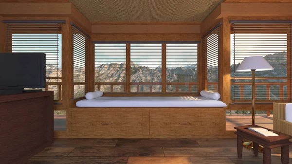 Rendering Bed Room Mountain View — стоковое фото