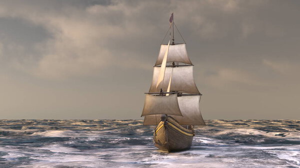 3D rendering of a sailing boat