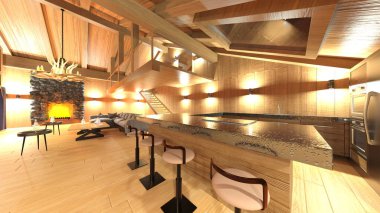 Yemek mutfağının 3 boyutlu görüntüsü