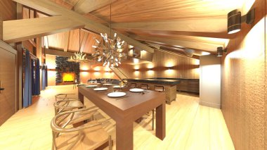 Yemek mutfağının 3 boyutlu görüntüsü