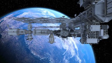 3D rendering of the artificial satellite and the earth