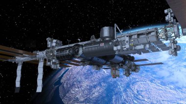 3D rendering of the artificial satellite and the earth