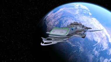 Bir uzay gemisinin ve Dünya 'nın 3 boyutlu canlandırması