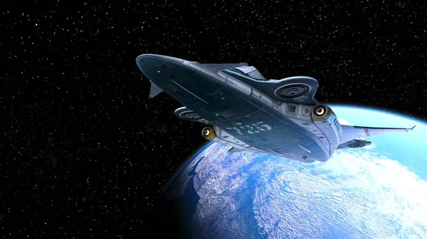 Bir uzay gemisinin ve Dünya 'nın 3 boyutlu canlandırması