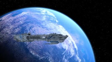 Bir uzay gemisinin ve Dünya 'nın 3 boyutlu canlandırması