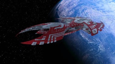 Bir uzay gemisinin ve Dünya 'nın 3 boyutlu canlandırması