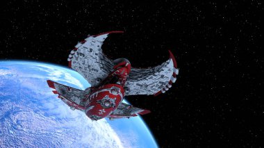 Bir uzay gemisinin ve Dünya 'nın 3 boyutlu canlandırması