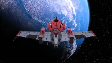 Bir uzay gemisinin ve Dünya 'nın 3 boyutlu canlandırması