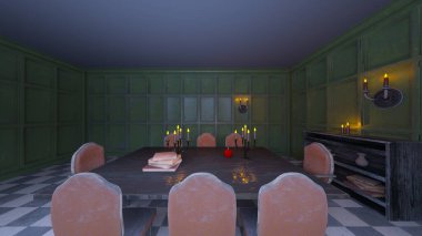 3D rendering of the private rooms lit by candles