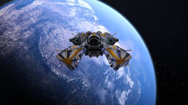 Bir uzay gemisinin ve Dünya 'nın 3 boyutlu canlandırması