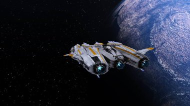 Bir uzay gemisinin ve Dünya 'nın 3 boyutlu canlandırması