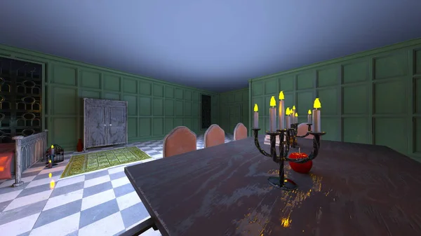 3D rendering of the private rooms lit by candles