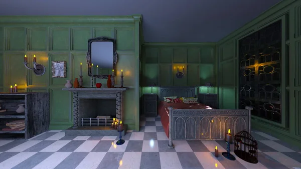 3D rendering of the private rooms lit by candles