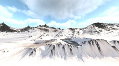 3D rendering of the snowy mountains