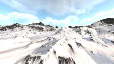 3D rendering of the snowy mountains