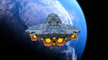 Bir uzay gemisinin ve Dünya 'nın 3 boyutlu canlandırması