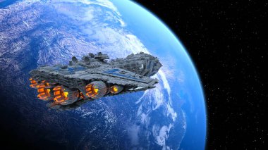 Bir uzay gemisinin ve Dünya 'nın 3 boyutlu canlandırması