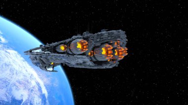 Bir uzay gemisinin ve Dünya 'nın 3 boyutlu canlandırması