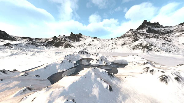 3D rendering of the snowy mountains