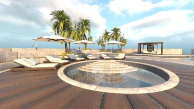 Çatıdaki yüzme havuzunun 3D görüntüsü