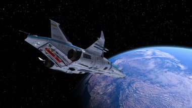 Bir uzay gemisinin ve Dünya 'nın 3 boyutlu canlandırması