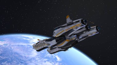 Bir uzay gemisinin ve Dünya 'nın 3 boyutlu canlandırması