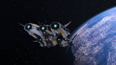 Bir uzay gemisinin ve Dünya 'nın 3 boyutlu canlandırması