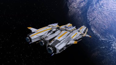 Bir uzay gemisinin ve Dünya 'nın 3 boyutlu canlandırması