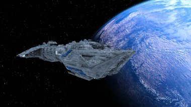 Bir uzay gemisinin ve Dünya 'nın 3 boyutlu canlandırması