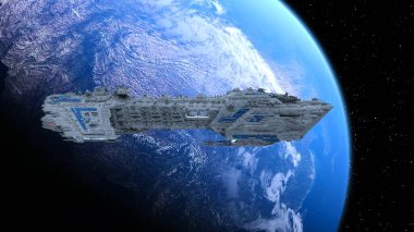 Bir uzay gemisinin ve Dünya 'nın 3 boyutlu canlandırması