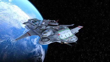 Bir uzay gemisinin ve Dünya 'nın 3 boyutlu canlandırması