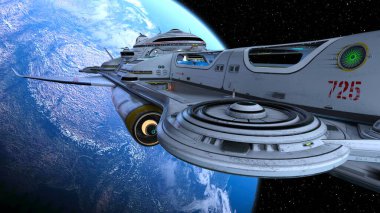 Bir uzay gemisinin ve Dünya 'nın 3 boyutlu canlandırması