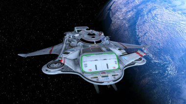 Bir uzay gemisinin ve Dünya 'nın 3 boyutlu canlandırması