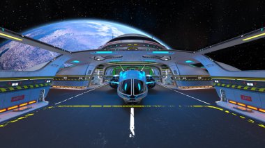 Bir uzay gemisinin ve Dünya 'nın 3 boyutlu canlandırması