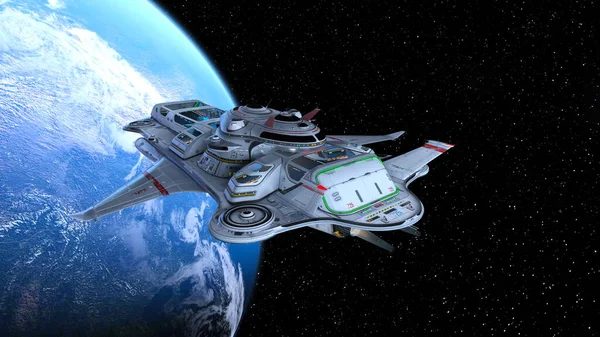 Bir uzay gemisinin ve Dünya 'nın 3 boyutlu canlandırması