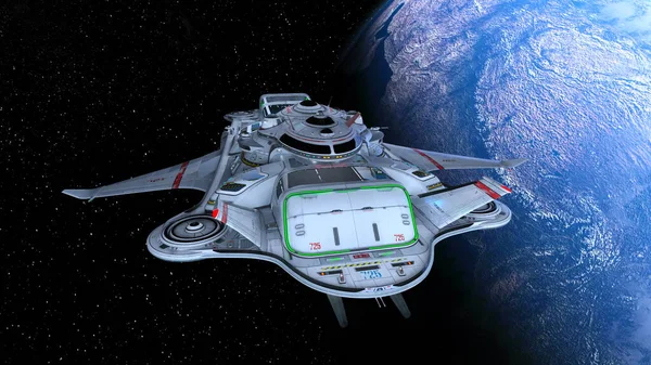 Bir uzay gemisinin ve Dünya 'nın 3 boyutlu canlandırması
