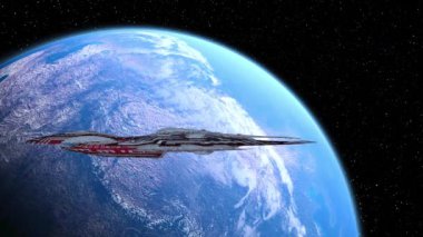 Bir uzay gemisinin ve Dünya 'nın 3 boyutlu canlandırması