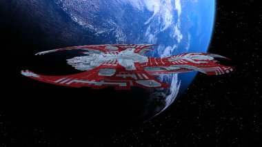 Bir uzay gemisinin ve Dünya 'nın 3 boyutlu canlandırması